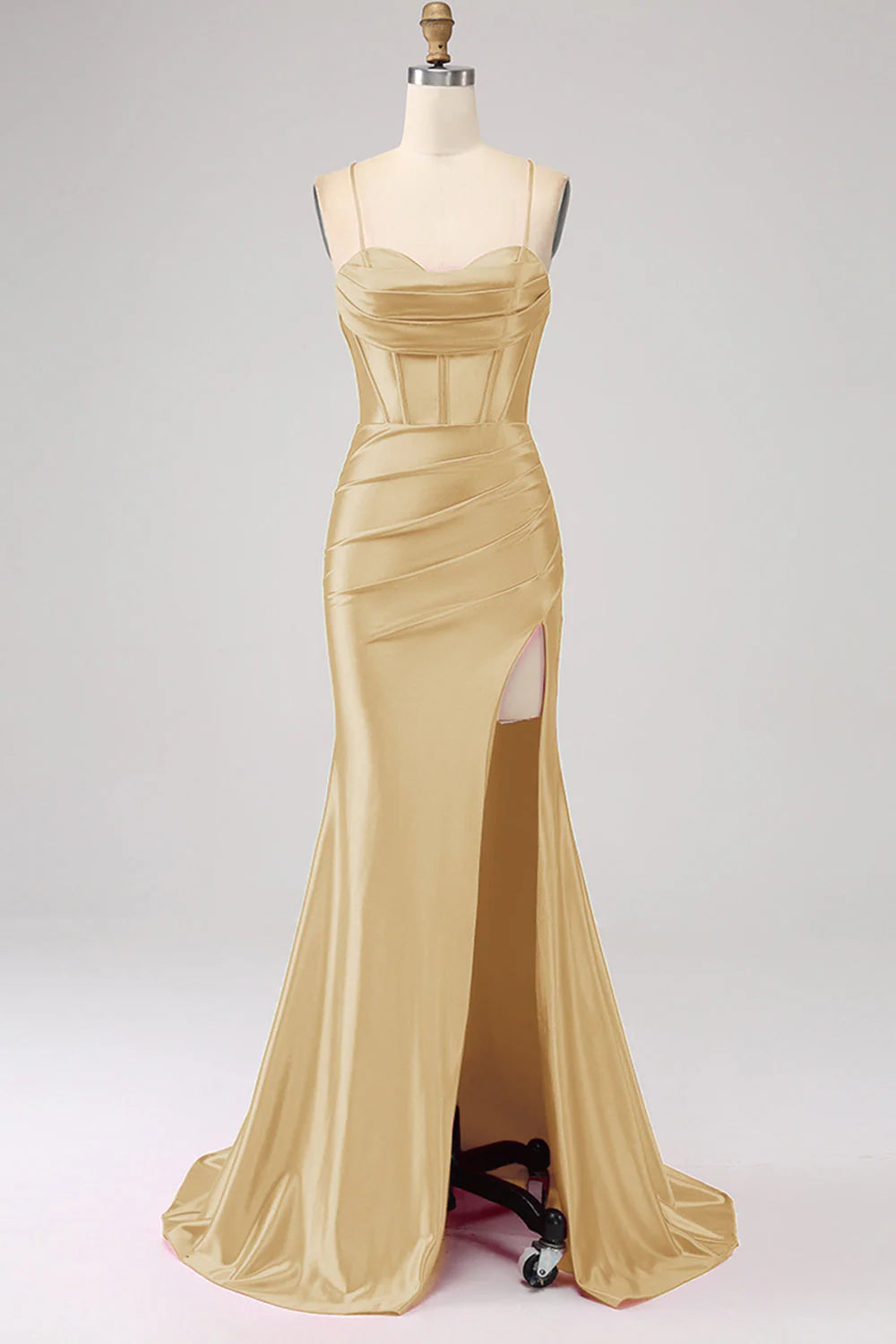 Wholesa Mermaid Stunning Spaghetti Straps Corset Prom Dress with Split Front