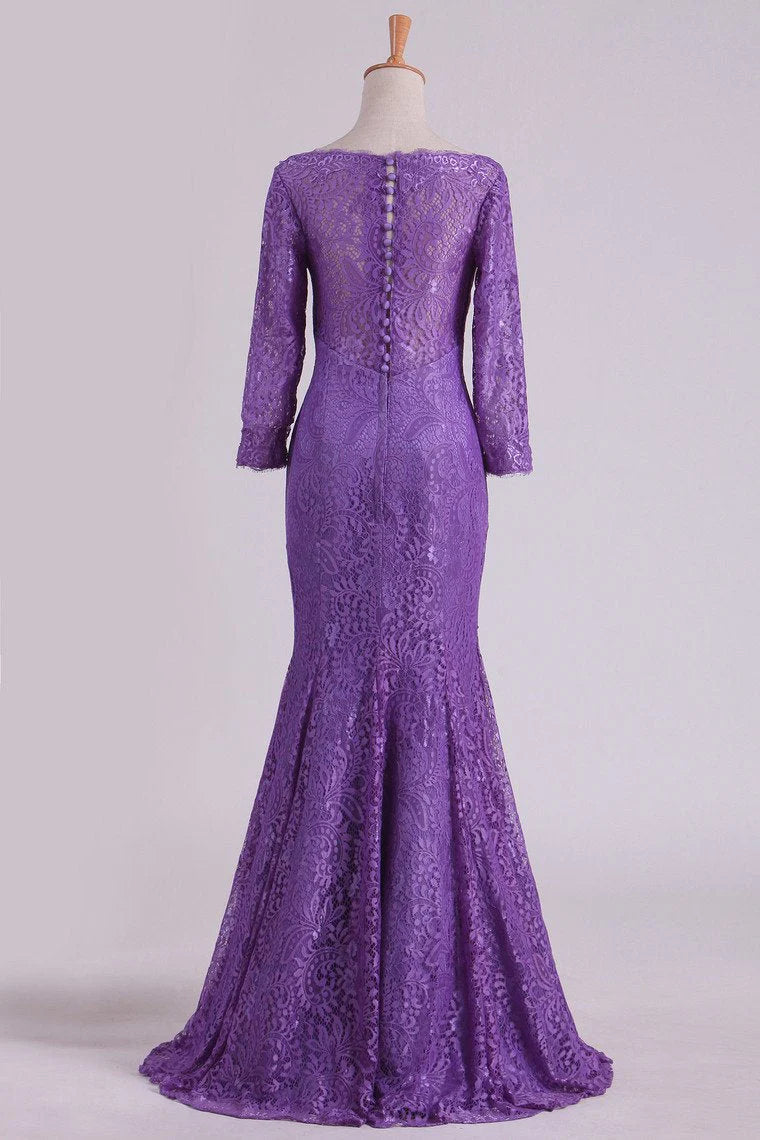 Wholesa Mermaid V Neck 3/4 Length Sleeve Lace Floor Length Mother Of The Bride Dresses