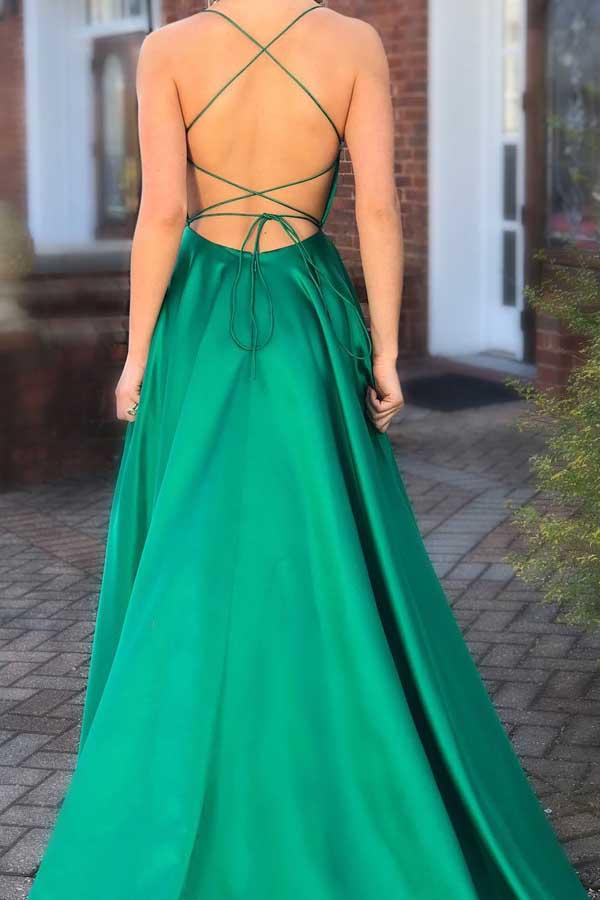 Wholesa Spaghetti Straps Formal Dress Long Prom Dresses with Pocket