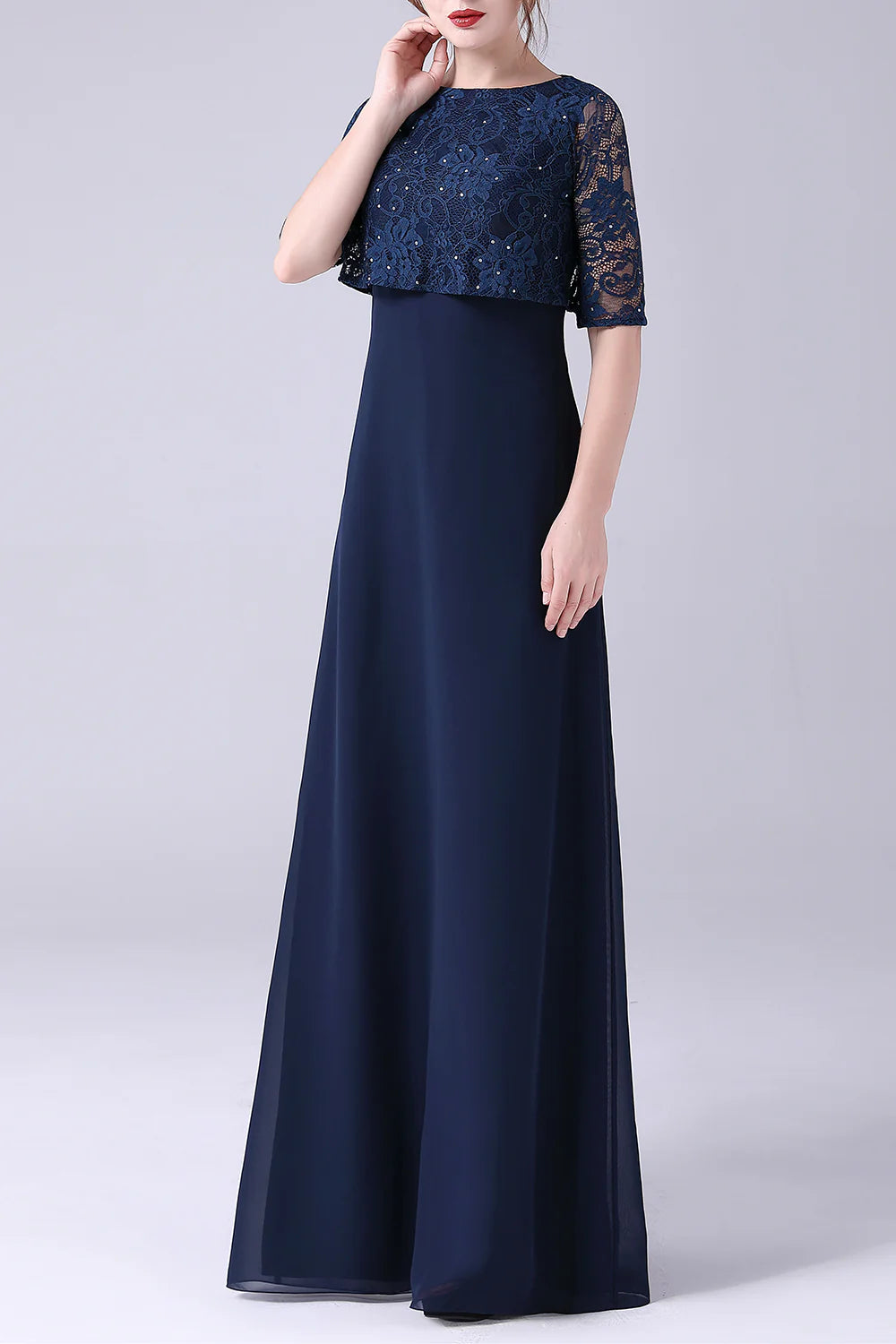 Wholesa A-line Short Sleeves Chiffon Floor Length Mother of the Bride Dress