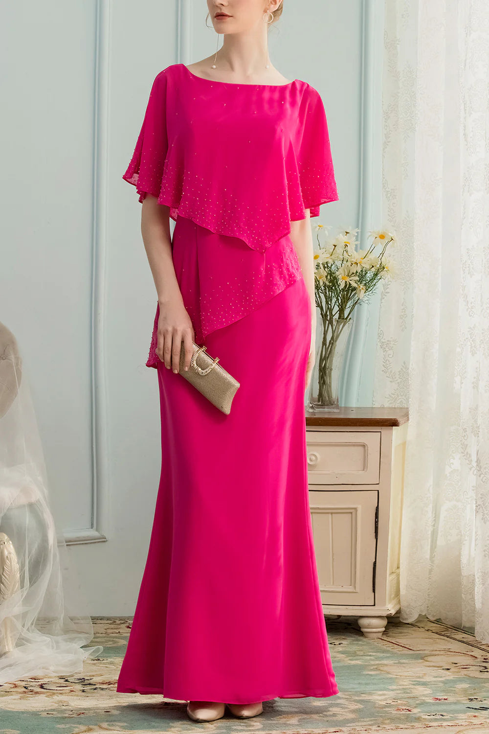Wholesa A-line Long Chiffon Bridesmaid Dress Mother of the Bride Dresses With Beading