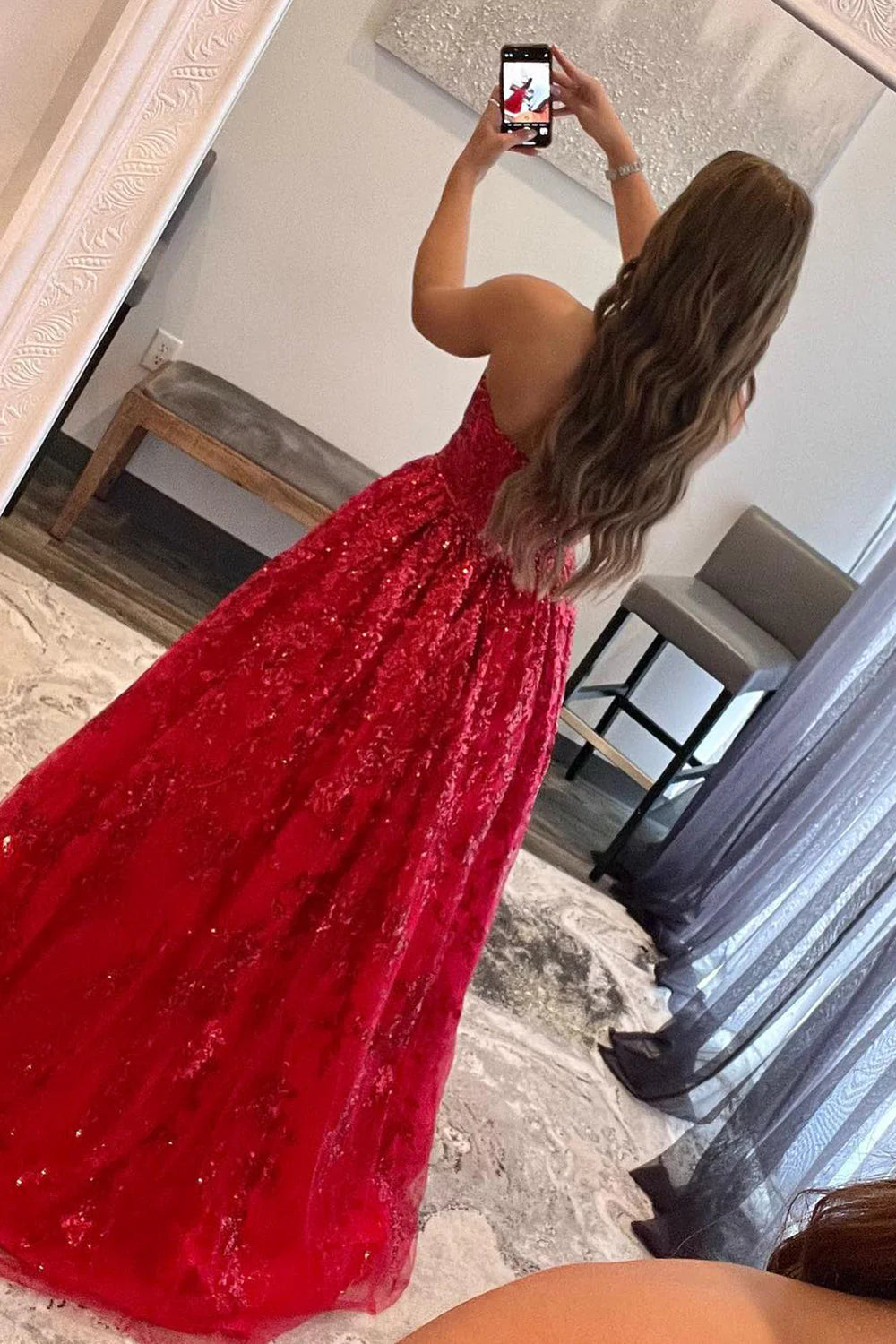 Wholesa A-line Sparkly Long Prom Dress