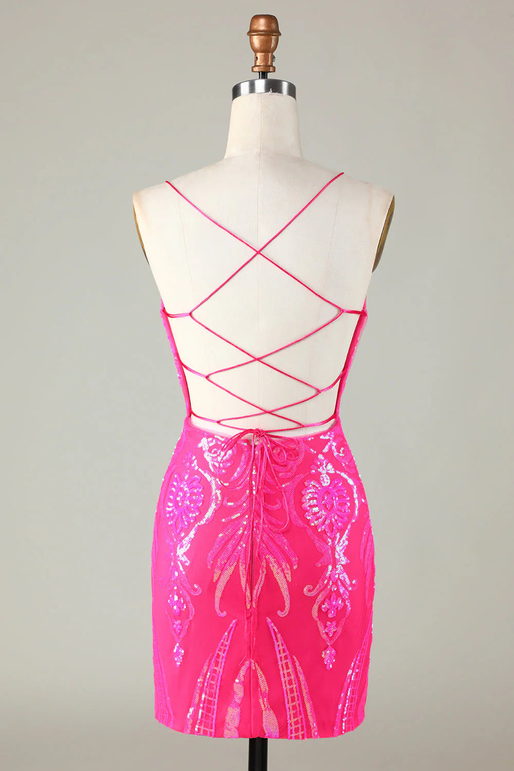 Wholesa Sparkly Spaghetti Straps Backless Tight Sequins Short Party Dress Homecoming Dresses