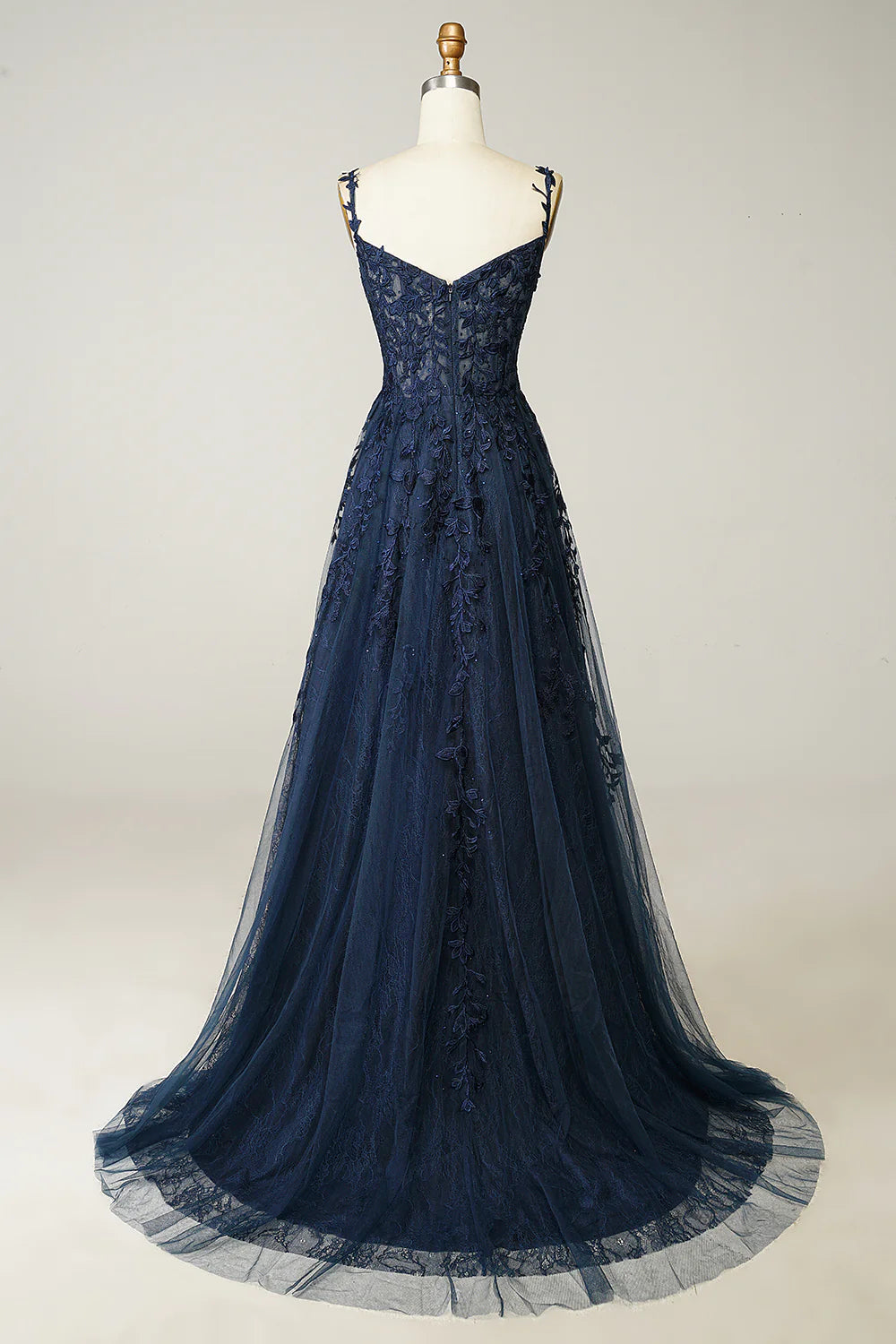 Wholesa A Line Spaghetti Straps Navy Prom Dress with Appliques