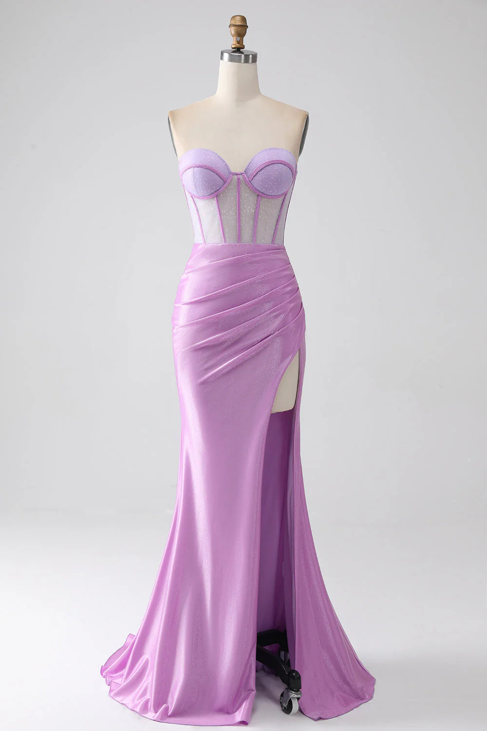 Wholesa Mermaid Strapless Corset Prom Dress with Slit