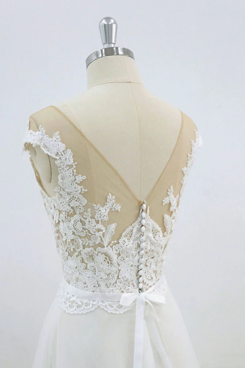Wholesa Round Neck Lace Tulle Long Wedding Dresses