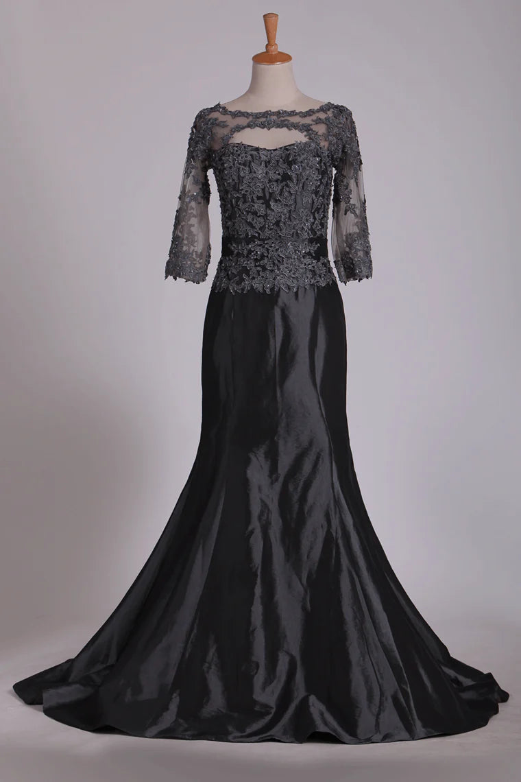 Wholesa Sleeves 3/4 Length Applique Sash Satin Mother Of The Bride Dresses