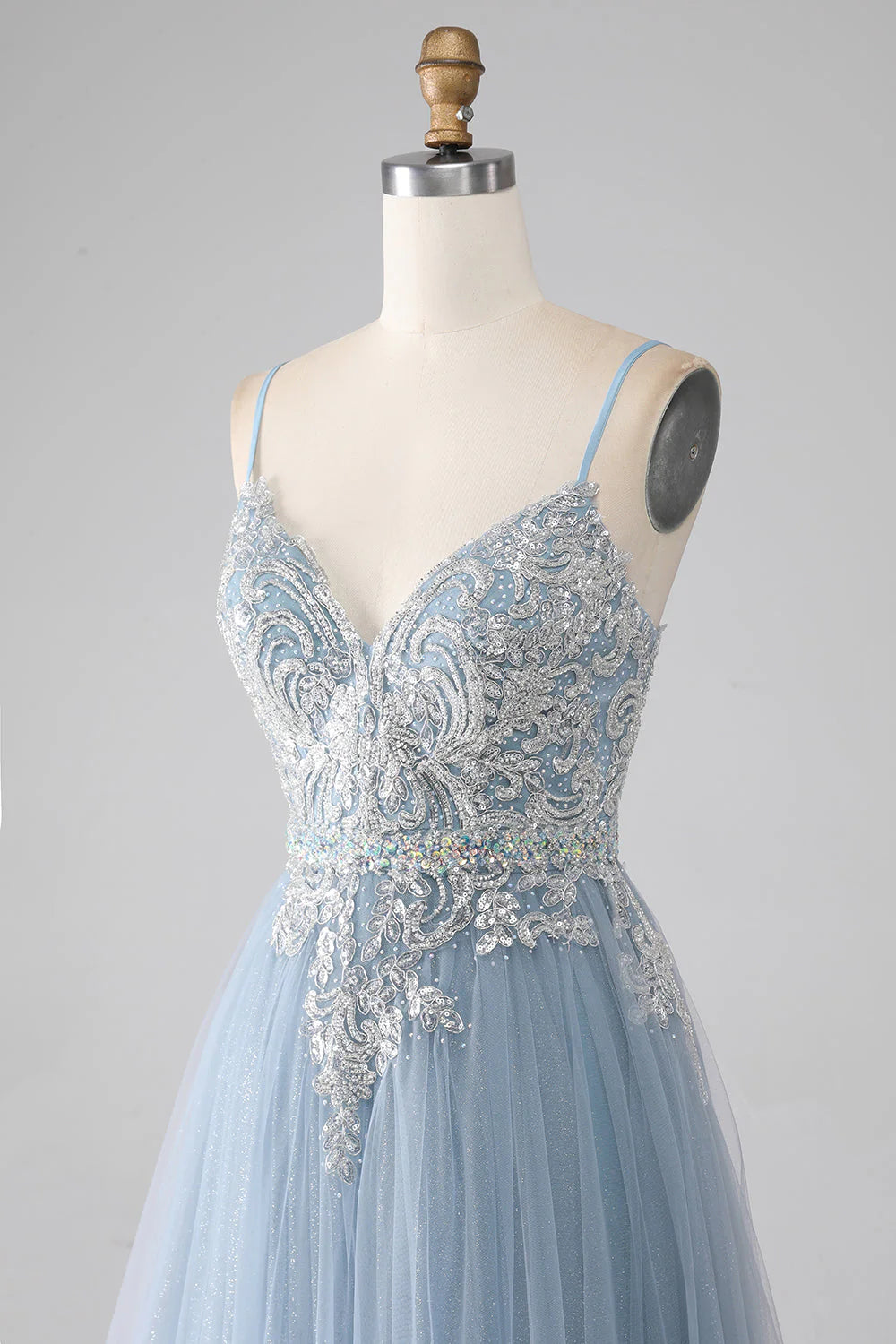 Wholesa Mermaid Spaghetti Straps Sparkly Sequin Long Prom Dress