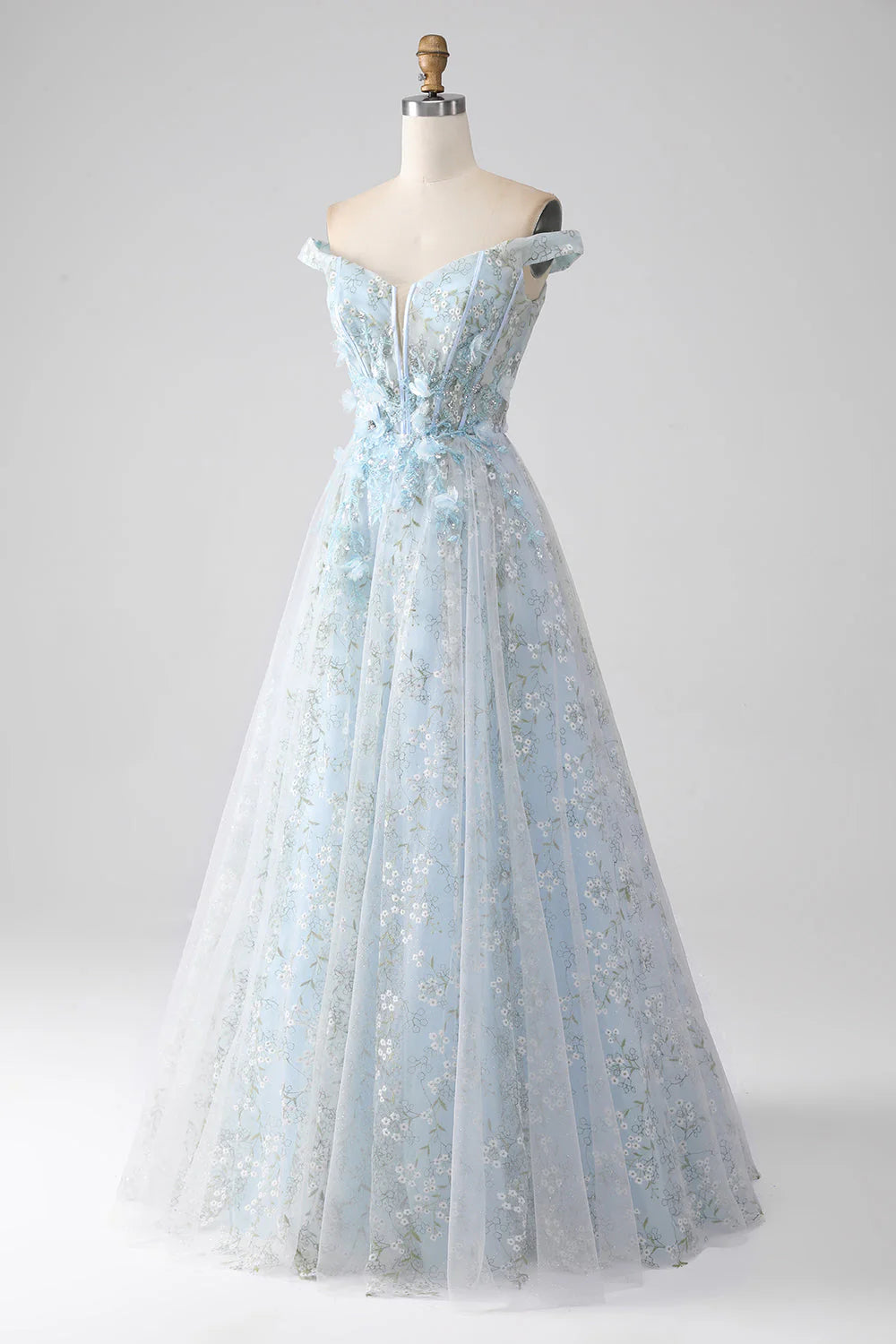 Wholesa A-Line Off the Shoulder Long Corset Prom Dress