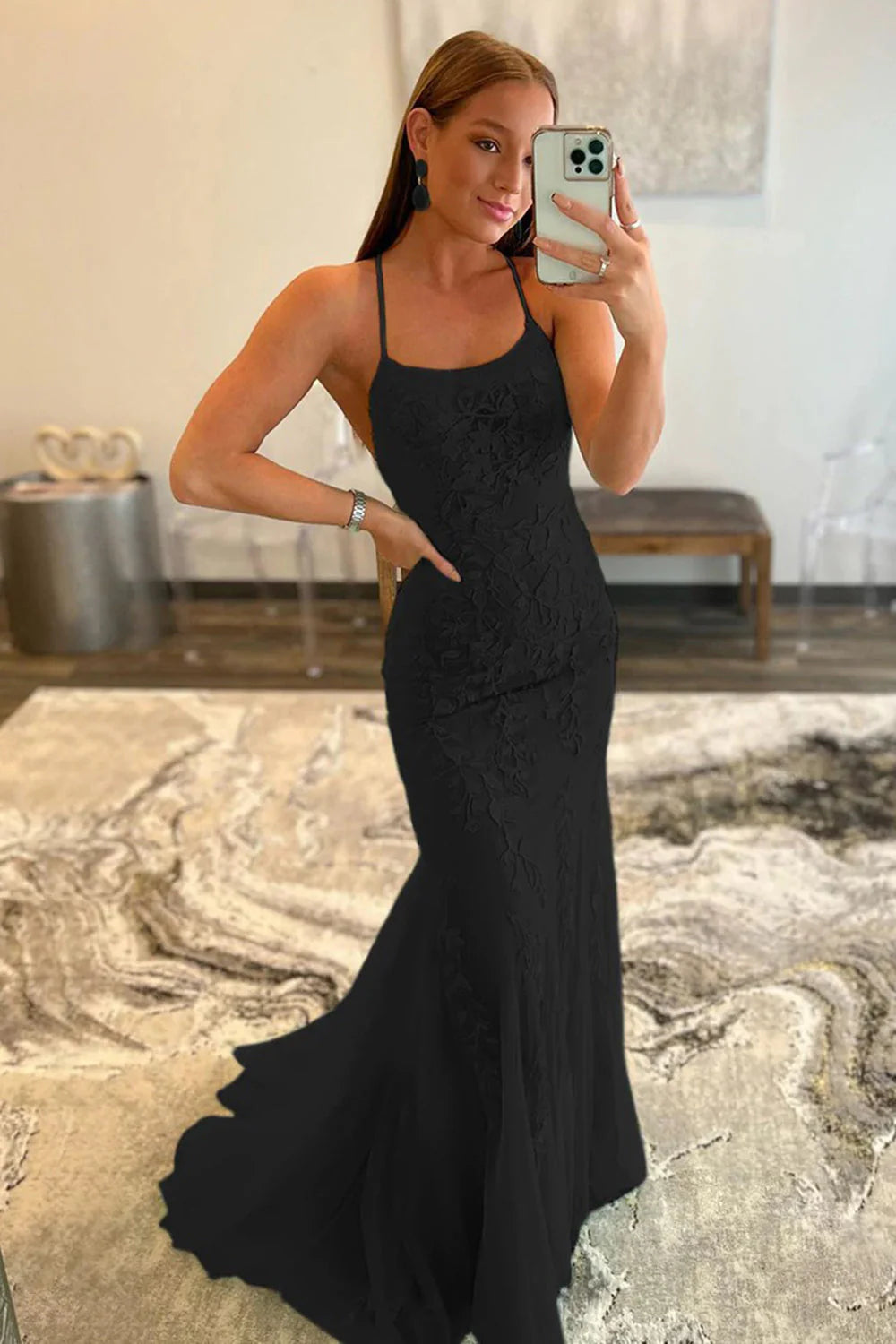 Wholesa Spaghetti Straps Appliques Prom Dress