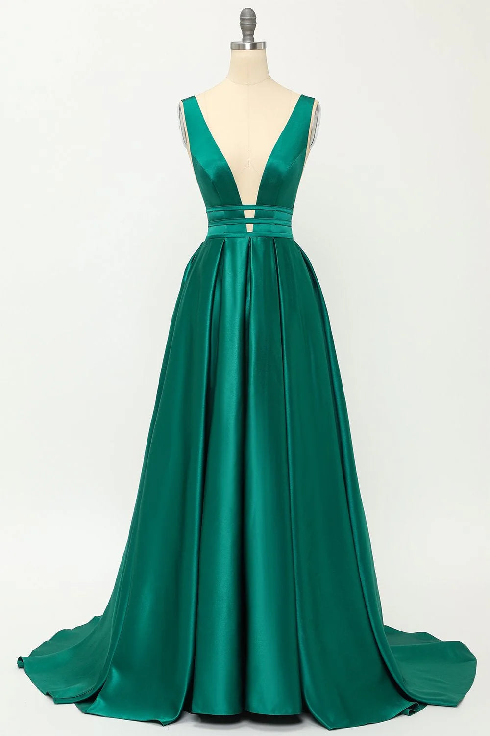 Wholesa A-line Deep V-neck Satin Long Prom Dresses Party Prom Dresses