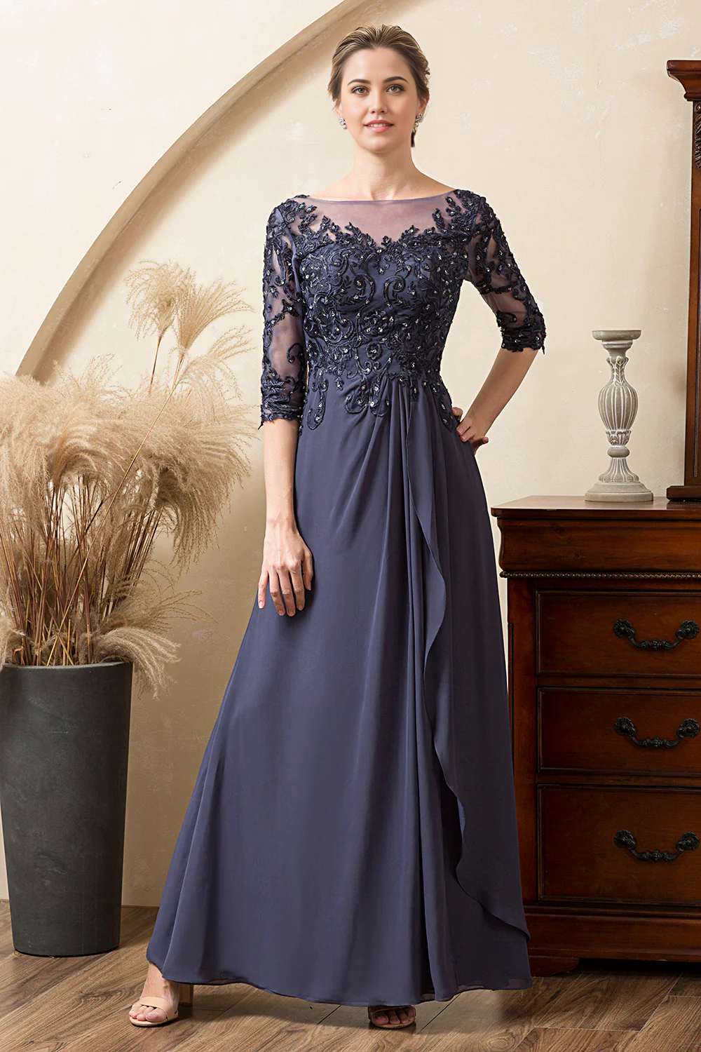 Wholesa A-line Sparkly Beaded Chiffon Mother of the Bride Dress