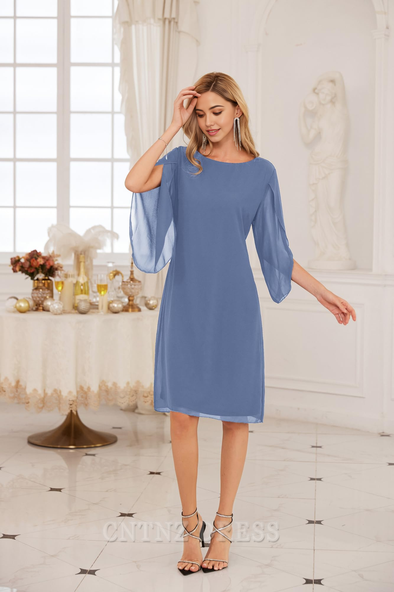 Wholesa Sheath Crew Neck Tea Length Chiffon formal dresses Bridesmaid Dresses evening gown Prom Dress