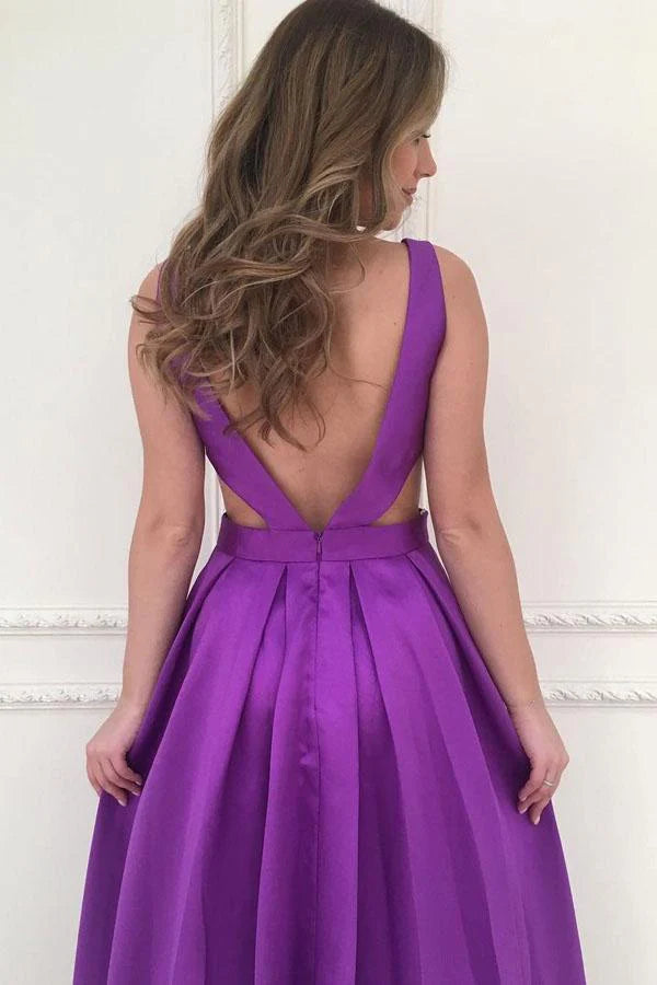 Wholesa A-line V-neck Simple Satin Long Prom Dresses Bridesmaid Dress