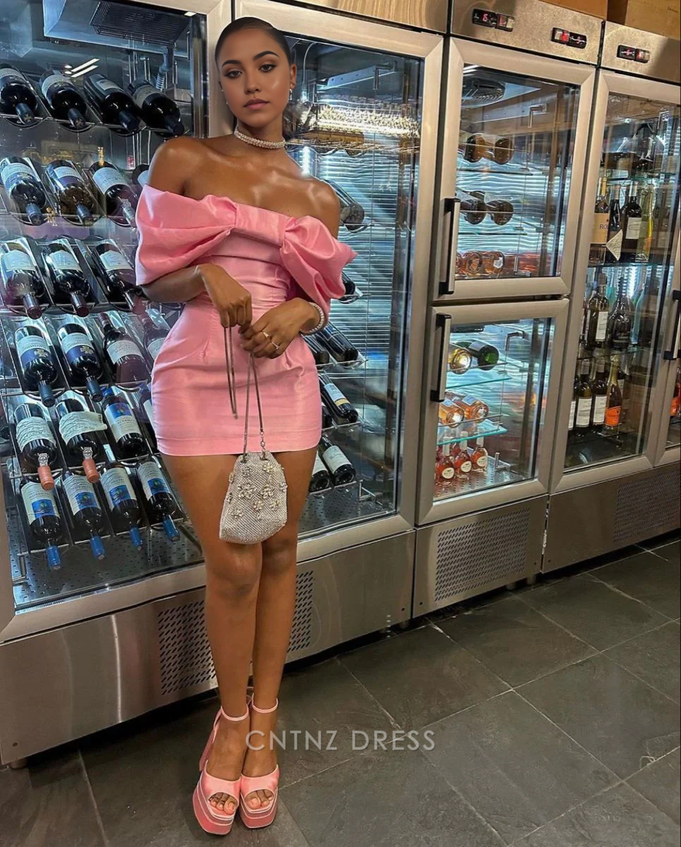 Wholesa Sheath Off The Shoulder Pink Homecoming Dress formal dresses Bridesmaid Dresses evening gown Prom Dress