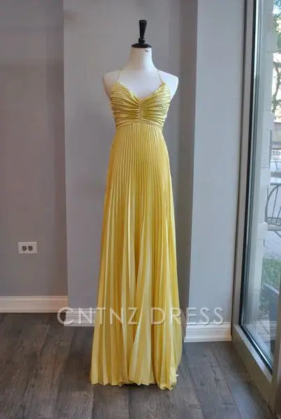 Wholesa A-line V-Neck Pleated Yellow formal dresses Bridesmaid Dresses evening gown Prom Dress