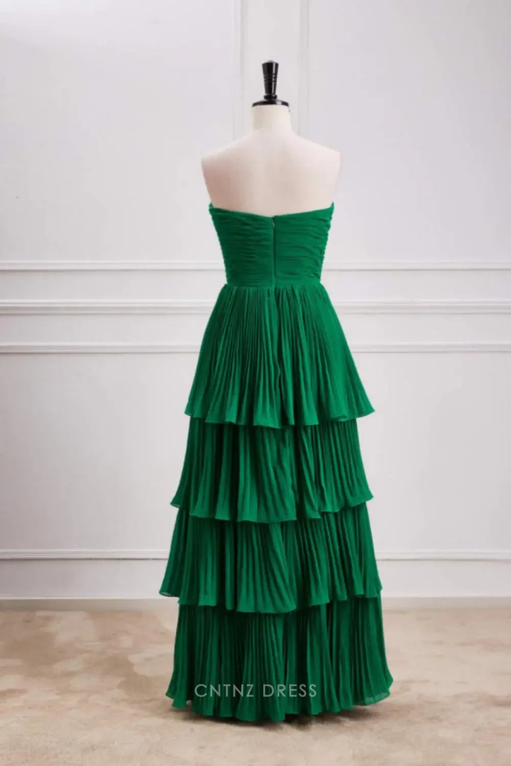 Wholesa A-line Strapless Ruffle Multi-Layer Green Long formal dresses Bridesmaid Dresses evening gown Prom Dress