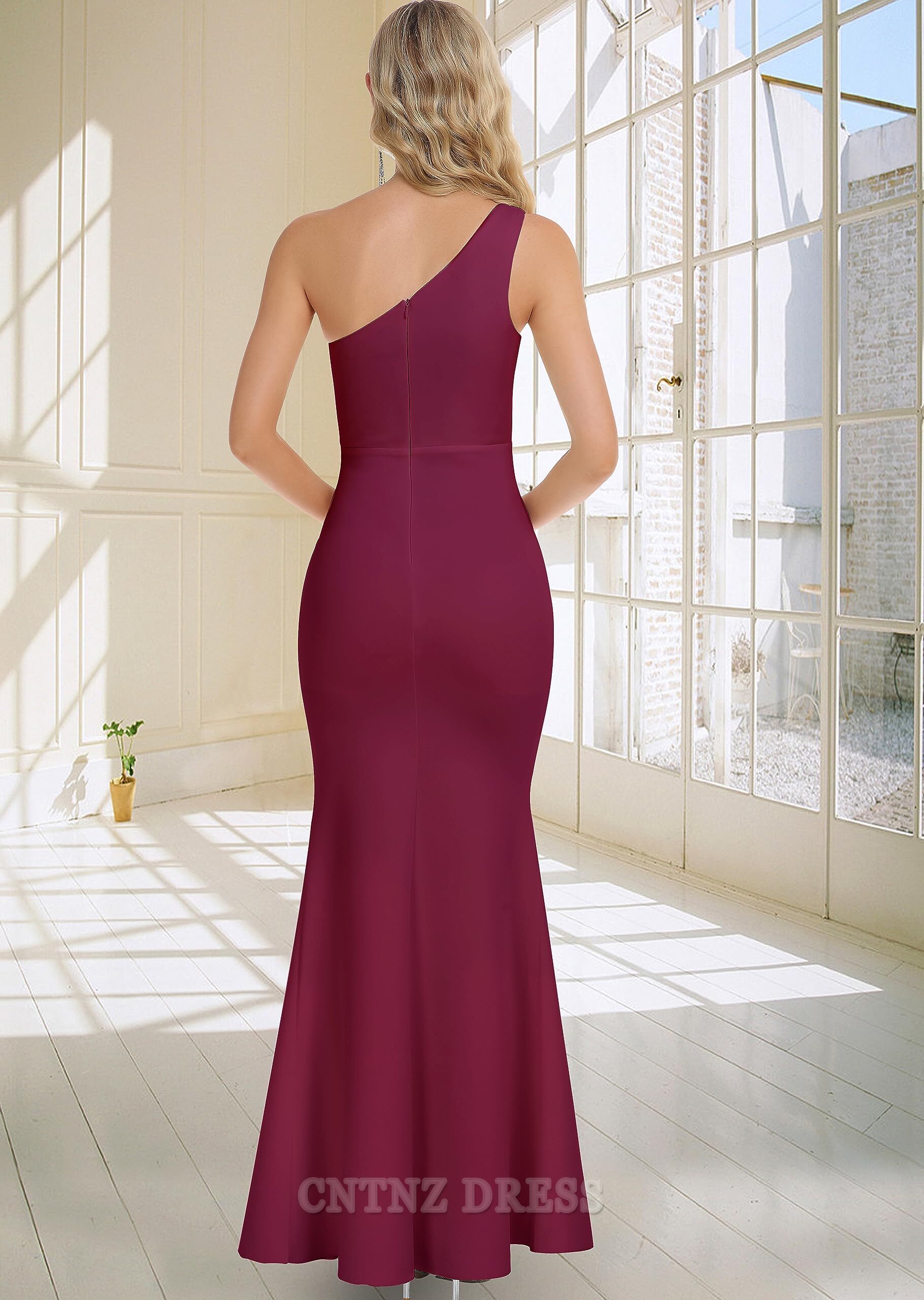 Wholesa Sheath One Shoulder Cutout Ruched Bodycon formal dresses Bridesmaid Dresses evening gown Prom Dress