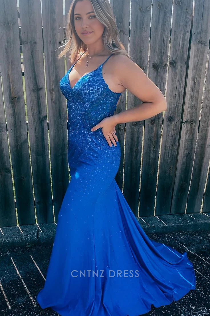 Wholesa Mermaid Sparkly Royal Blue Long formal dresses Bridesmaid Dresses evening gown Prom Dress