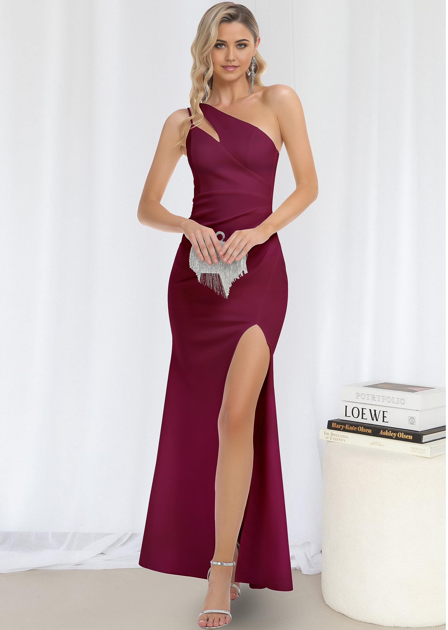 Wholesa Sheath One Shoulder Cutout Ruched Bodycon formal dresses Bridesmaid Dresses evening gown Prom Dress