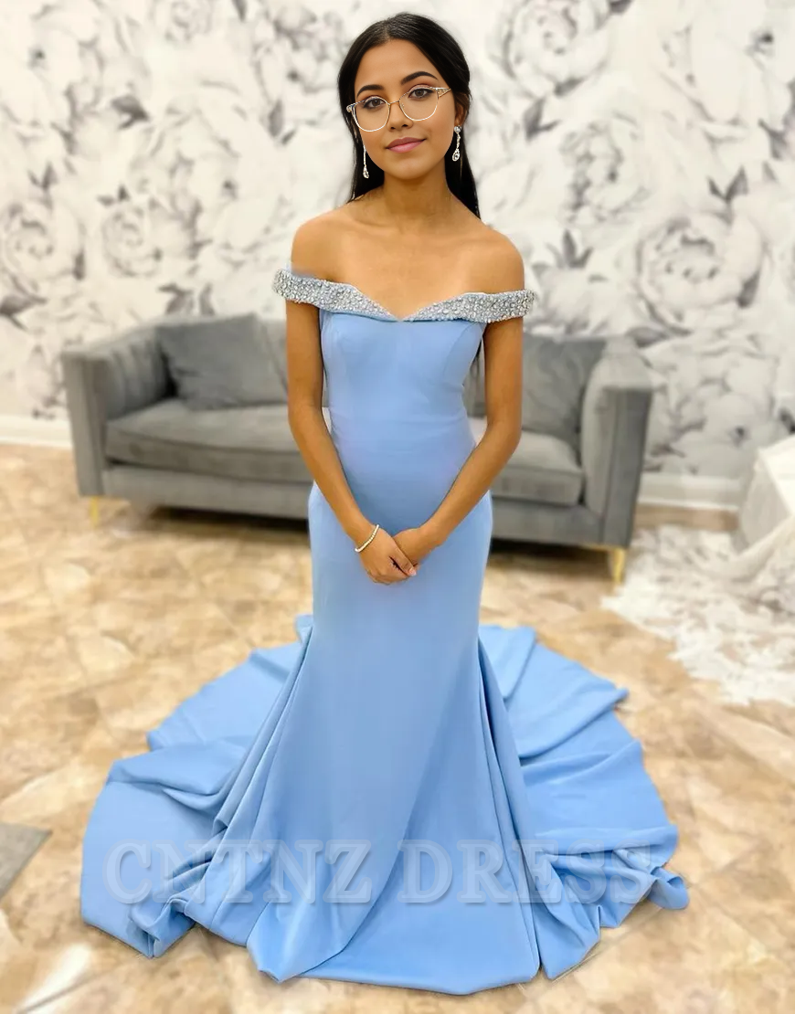 Wholesa Mermaid Sparkly Beaded Off the Shoulder Red Long formal dresses Bridesmaid Dresses evening gown Prom Dress