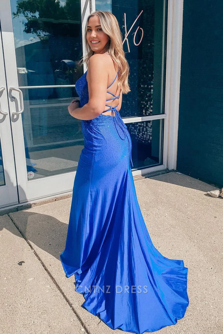 Wholesa Mermaid Sparkly Royal Blue Long formal dresses Bridesmaid Dresses evening gown Prom Dress