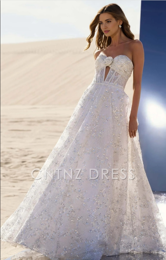 CNTNZ DRESS Luxurious Sequin A Line Off-Shoulder Sweetheart Backless Sparkle Hot Sale Wedding Dress