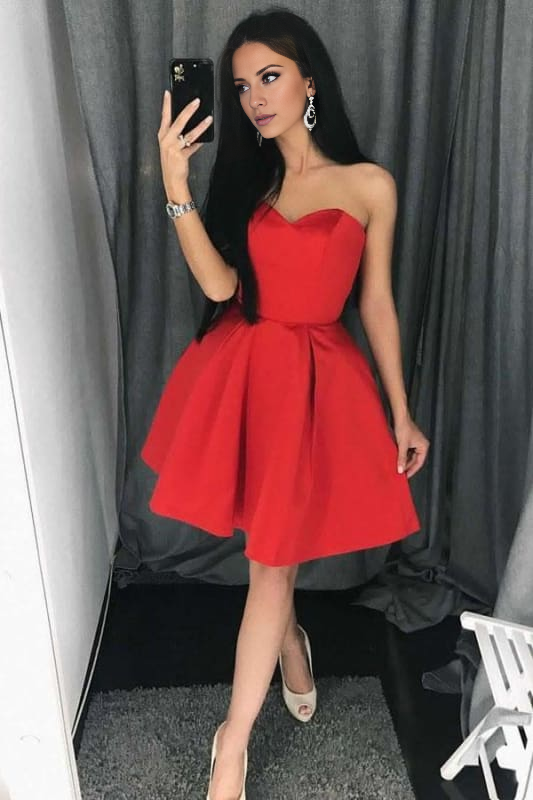 CNTNZ DRESS Hot Sale Homecoming Dress A Line Sweetheart Simple Strapless Junior Simple Short Prom Dress