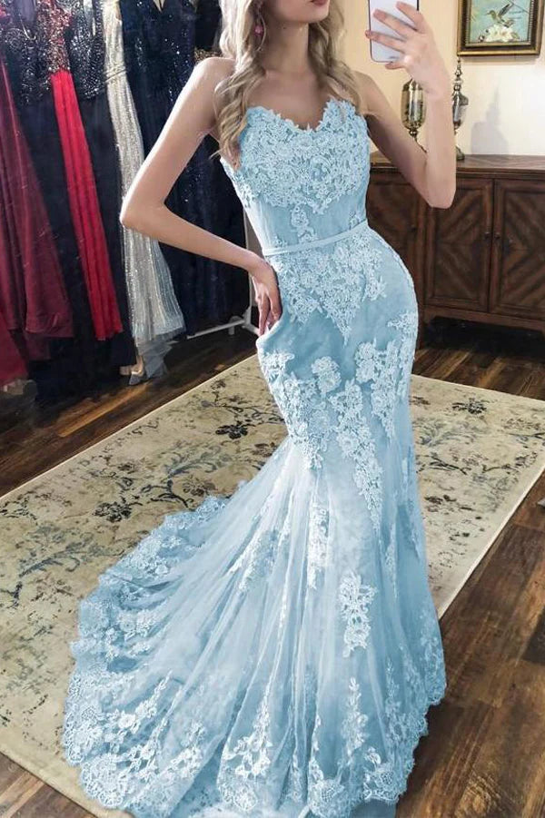 Wholesa Mermaid V-neck Spaghetti Straps Gorgeous Lace Prom Dresses