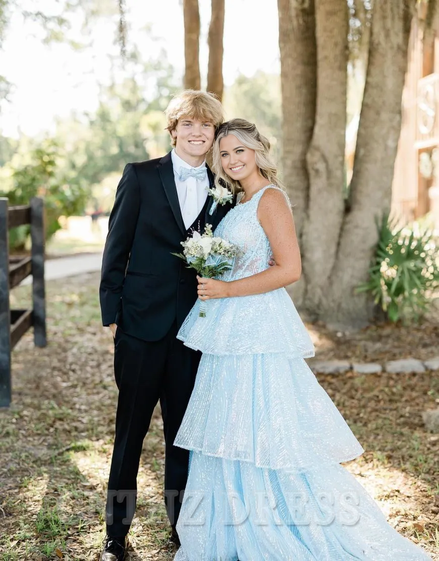 Wholesa A-Line One Shoulder Layered formal dresses evening gown Prom Dress With Split