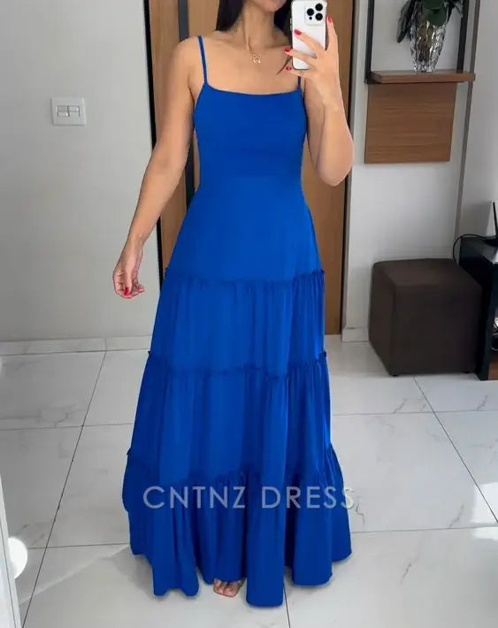 Wholesa A-line Spaghetti Straps Royal Blue formal dresses Bridesmaid Dresses evening gown Prom Dress