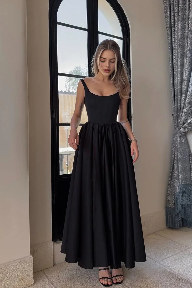 A Line Spaghetti Strap Sleeveless With Pleated Elegant Simple Evening Gowns Fashion Long Prom Dress