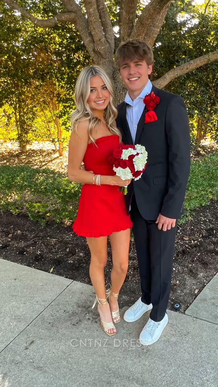 Wholesa Sheath Strapless Red Short Homecoming Dress formal dresses Bridesmaid Dresses evening gown Prom Dress