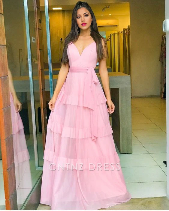 Wholesa A-line V Neck Sexy Pink formal dresses Bridesmaid Dresses evening gown Prom Dress