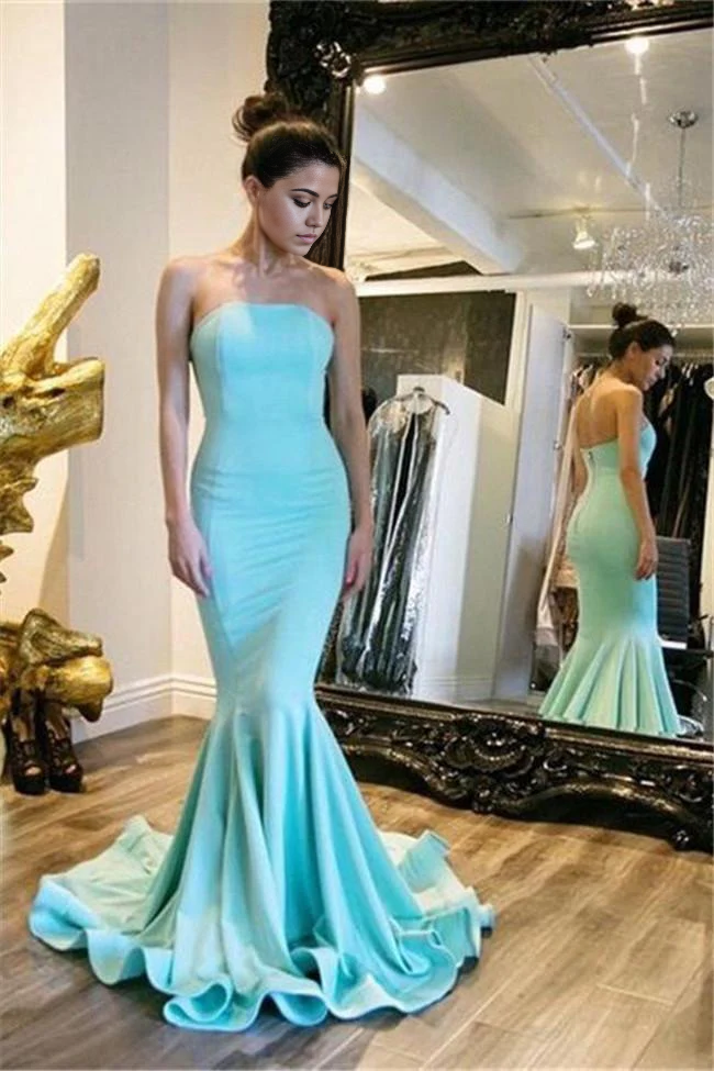 Wholesa Mermaid Strapless Satin Long Prom Dresses Evening Dresses