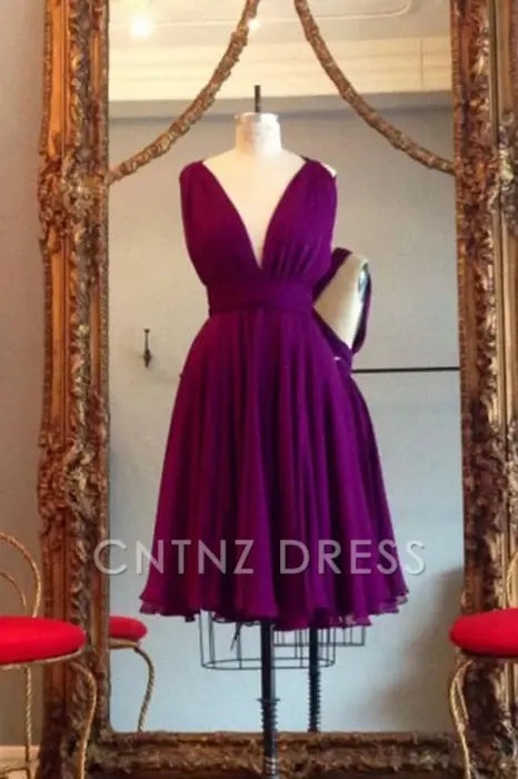 CNTNZ DRESS Hot Sale Short Prom Dress A Line V Neck Sleeveless Backless Chiffon Simple Knee Length Homecoming Dress