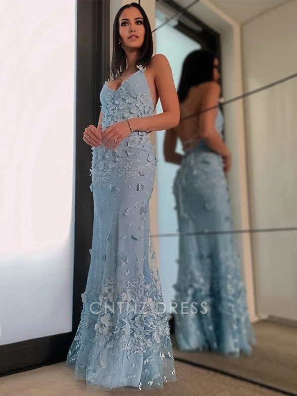 Wholesa Sheath/Column V-Neck Halter Sleeveless Tulle Applique Floor-Length formal dresses Bridesmaid Dresses evening gown Prom Dress