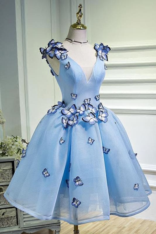 CNTNZ DRESS Hot Sale Homecoming Dress A Line V Neck Sleeveless Butterfly Flowers Exquisite Short Prom Dress