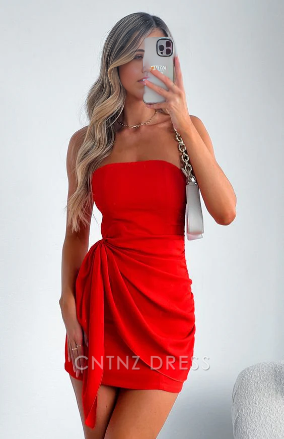 Wholesa Sheath Strapless Red Homecoming Dress formal dresses Bridesmaid Dresses evening gown Prom Dress