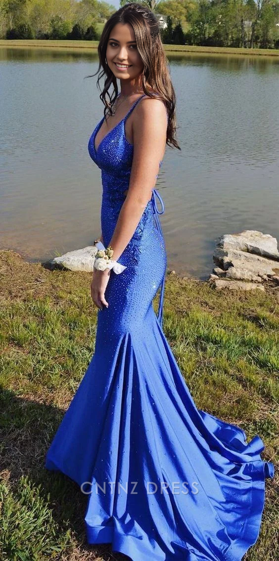 Wholesa Mermaid Sparkly Royal Blue Long formal dresses Bridesmaid Dresses evening gown Prom Dress