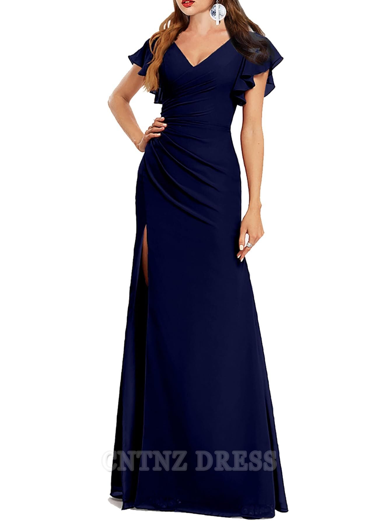 Wholesa Mermaid V-Neck Chiffon Sleeveless Halter Ruffle formal dresses Bridesmaid Dresses evening gown Prom Dress