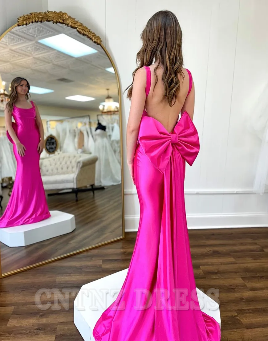 Wholesa Mermaid Spaghetti Straps Corset Satin Fuchsia Long formal dresses evening gown Prom Dress