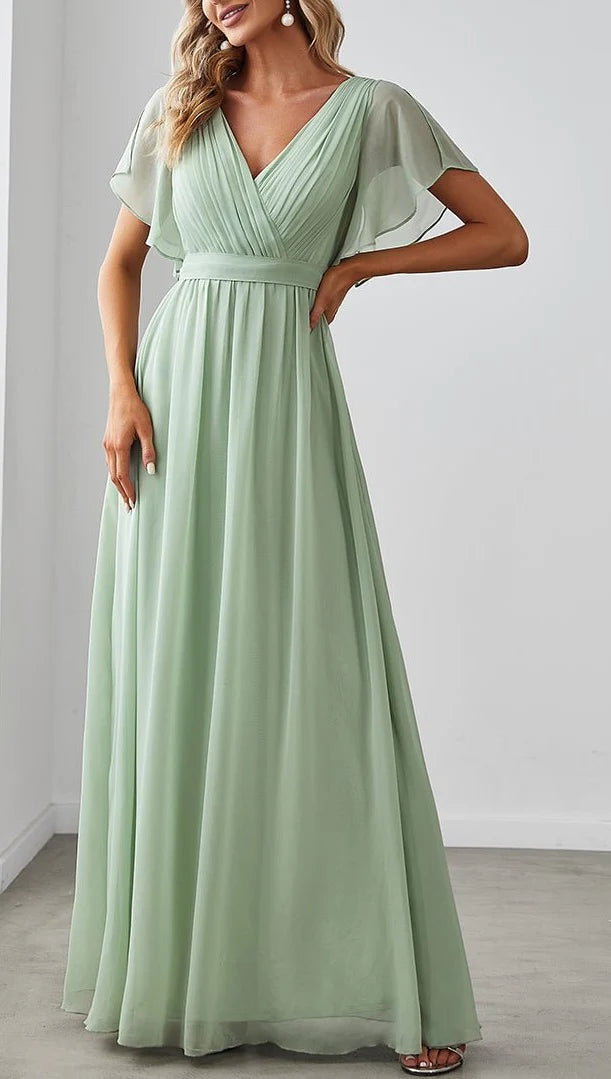 Wholesa A-Line V-Neck Floor-Length Long Bridesmaid Dresses