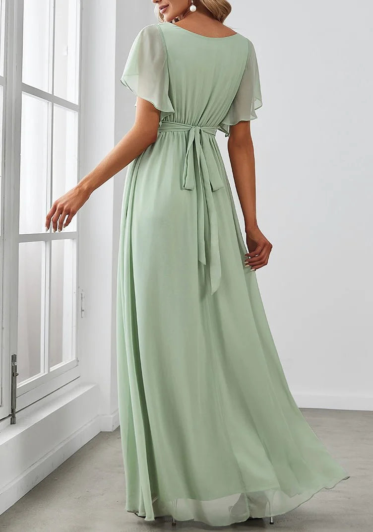 Wholesa A-Line V-Neck Floor-Length Long Bridesmaid Dresses