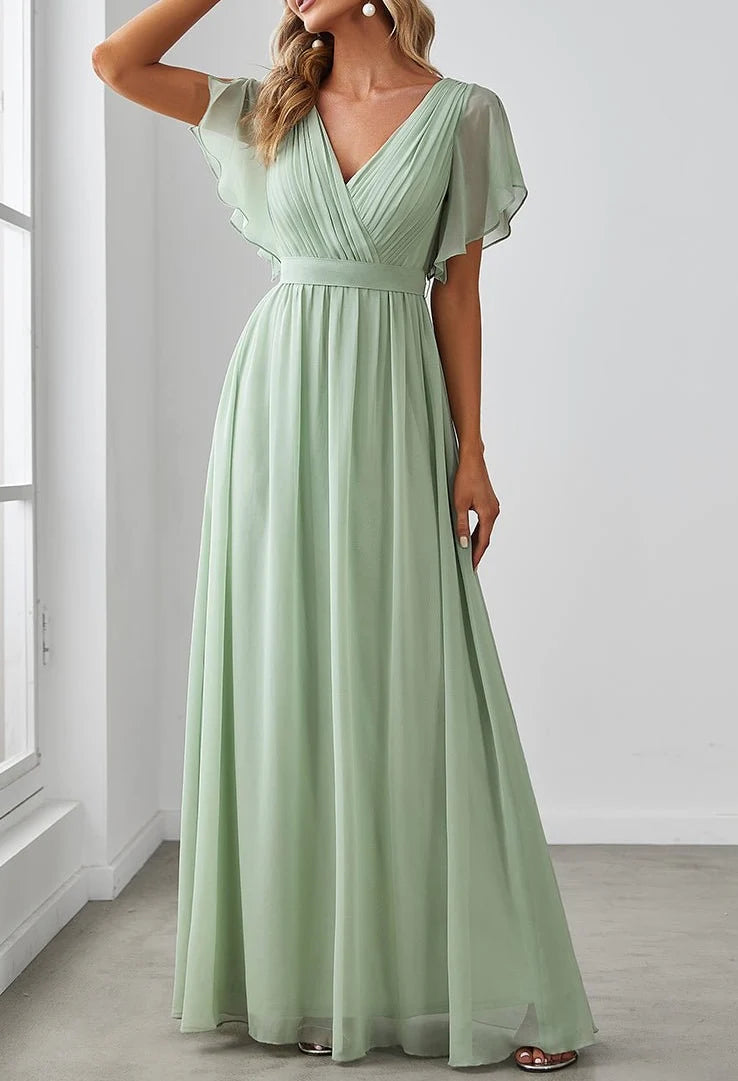 Wholesa A-Line V-Neck Floor-Length Long Bridesmaid Dresses