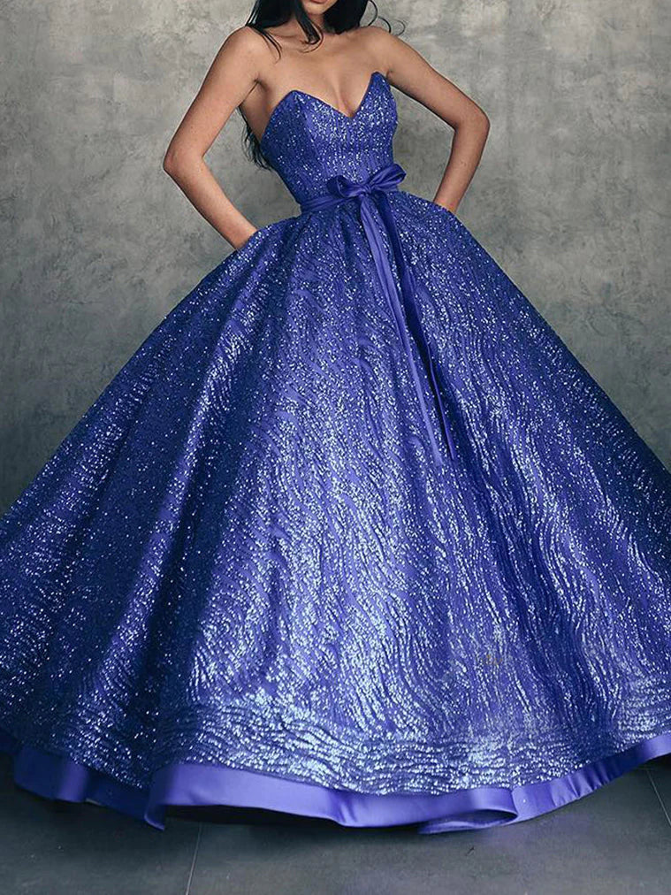 Wholesa Strapless Ball Gown Floor-Length Long Prom Dresses