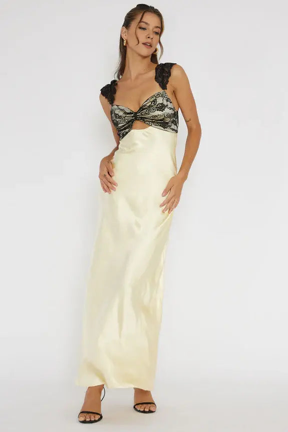 Exquisite Sheath Sweetheart Neckline Sleeveless Lace Trim Bust Hollow-Out Lemon Backless Retro Long Wedding Guest Dress Hot Sale Prom Dress