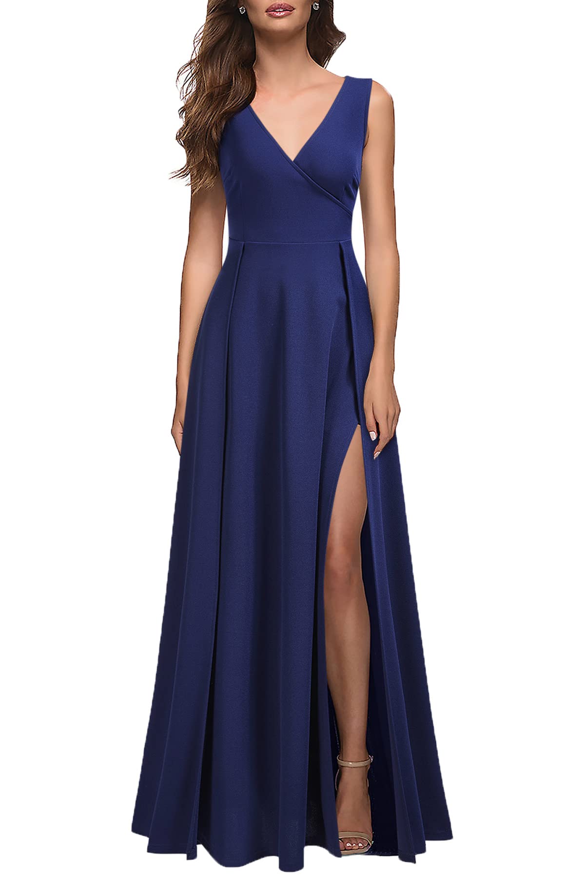 Wholesa A-line V Neck Sleeveless Split formal dresses Bridesmaid Dresses evening gown Prom Dress
