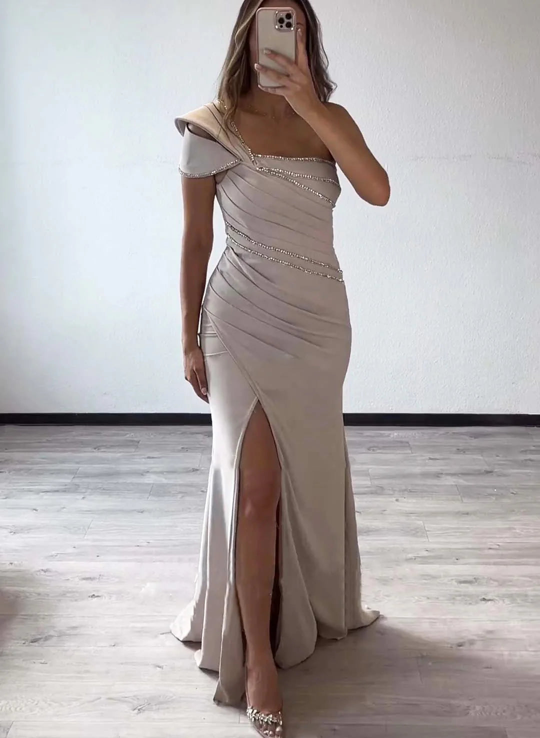 Wholesa Mermaid One-Shoulder Sleeveless Floor-Length Mother Of The Bride Dresses