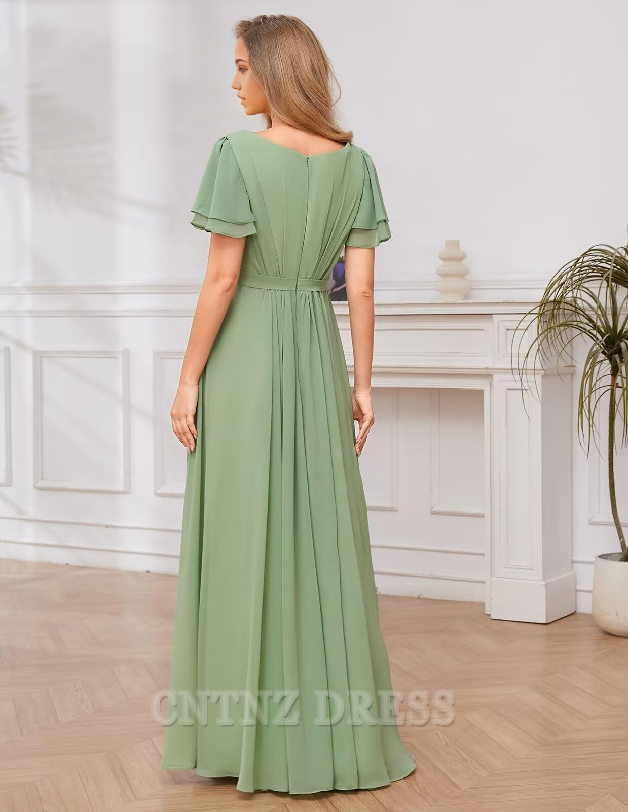 Wholesa A-line Crew Neck Chiffon Sleeves Long formal dresses Bridesmaid Dresses evening gown Prom Dress